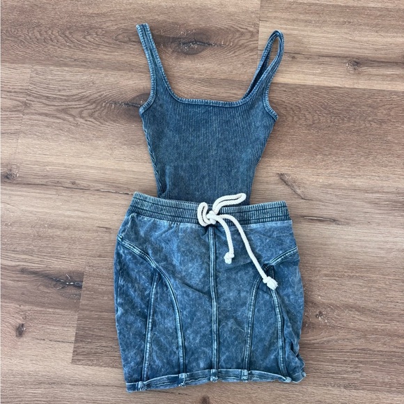 Blue Denim design bodysuit with matching skirt set - Picture 1 of 5